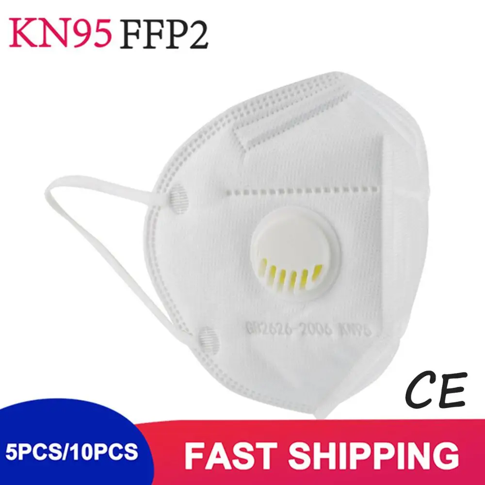

5-Layer Kn95 Civilian Mask With Breathing Valve Filter High Efficiency Filtration 3D Fitting Design Filter Air 10/20 PCS