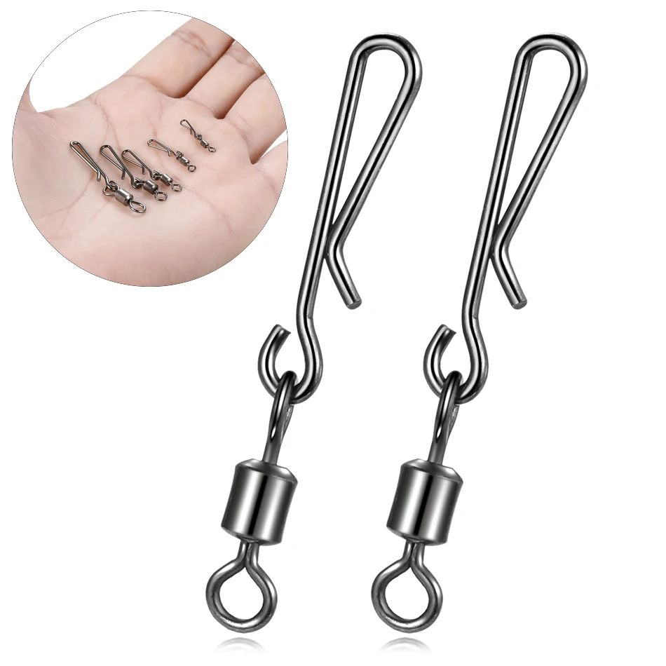 50Pcs/Pack Rolling Swivel with Hanging Snap Fishing Tackle Fishhooks Connector