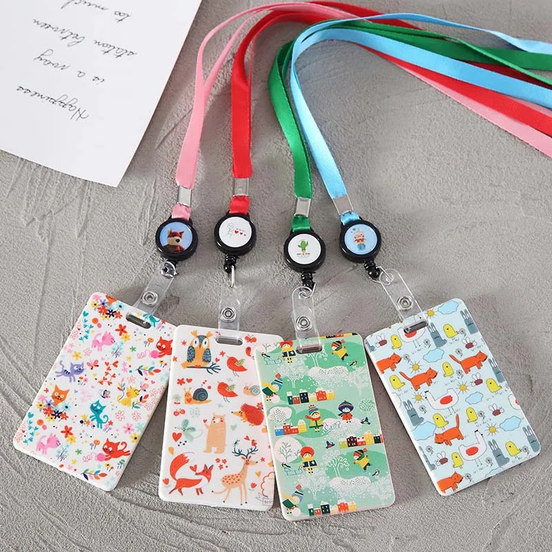 Baeutiful Flowers &amp Animals 1 Bit Shaped Named Card Holder Identity Badge Reel With Lanyard PU Neck Strap Bus ID IC Holders | Багаж и