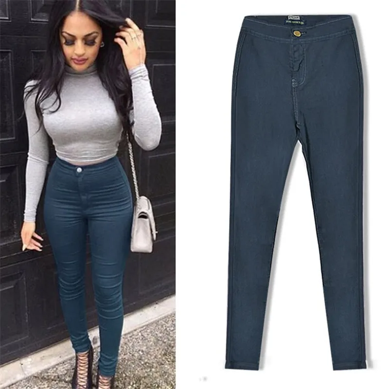 spring new fashion high waist slim stretch denim feet pants street large size casual jeans