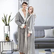 Фланелевое парное лоскутное кимоно для влюбленных, зимнее теплое Коралловое флисовое Сексуальное Женское халат, длинная Пижама, мягкая зимняя ночная рубашка