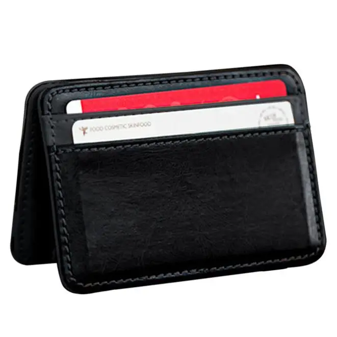 

Men's Mini Neutral Magic Wallets Leather Solid Wallet Men Vintage Slim Short Purse Credit Male Purse Money Clip #PY