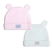2 упаковки, шапка для новорожденных с ушками, детская шапочка, шапочка, хлопковая шапка для мальчиков и девочек, милая шапочка для младенцев 0-6 месяцев