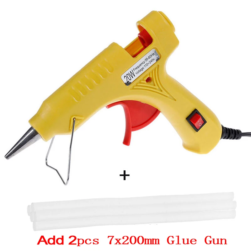 2pcs Glue Sticks 20 Вт ЕС/США термоплавкий клеевой пистолет промышленные мини-пистолеты термо Электрический термотемпературный инструмент с 7 мм X 200 мм клеевой карандаш - Цвет: 2pcs Glue Sticks