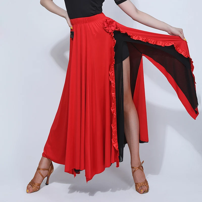 

Latin Dance Skirt Professional Ballroom Practice Skirt Women'S Spanish Bullfight Dance Skirts Flamenco Sexy Split Skirt DL5508