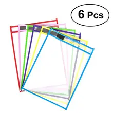 Дети прозрачного записи и протрите карманы многоразовые со стирающейся от маркера карманов с длинными рукавами 6 разных Цвета с подставка для ручек, для хранения расходных материалов# N