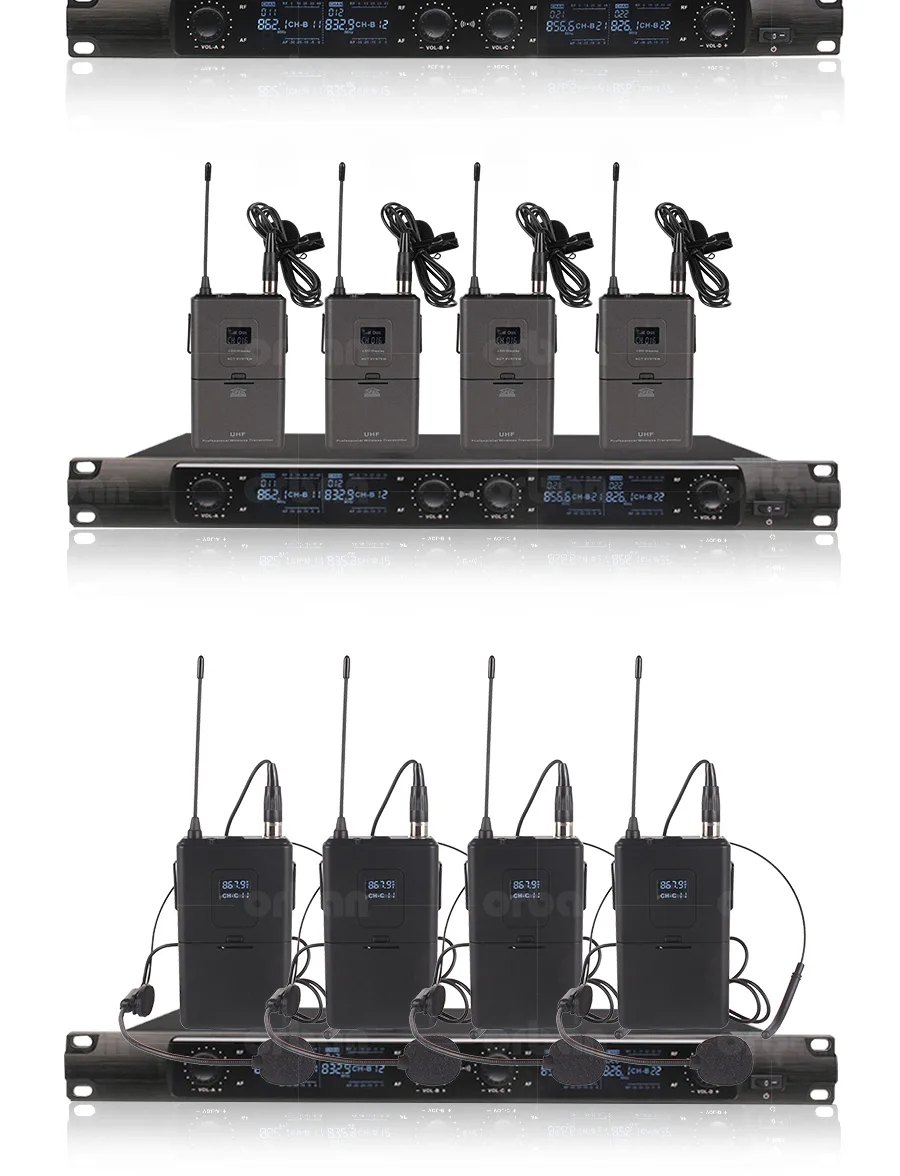 Металлическая 4-канальная UHF Беспроводная микрофонная система, 4 ручных микрофона для сценического церковного семейного сбора караоке