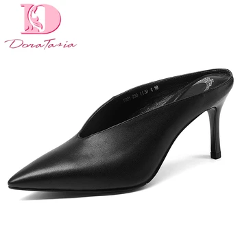 

Doratasia 2020 Brand Design Sexy Thin High Heels Pointed Toe Genuine Leather Summer Women Skin Sandals Mules Pumps Woman Shoes