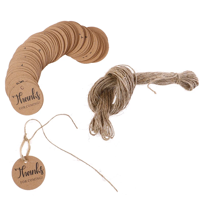 Brown Kraft Paper Blank Price Label Tag 100pcs +2M Hemp String For Production Description | Дом и сад
