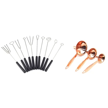 

10Pcs Stainless Steel Chocolate Dipping Fork Plastic Handle & 3pcs Stainless Steel Mini Funnels Kitchen Funnel
