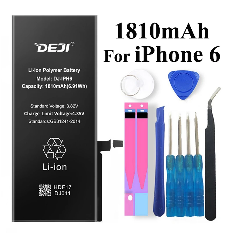 Deji Аккумулятор для Apple iPhone 5s 6 6s iPhone5s iPhone6 iPhone6s 1800mAh-2200mAh сменный литий-полимерный батарея+ бесплатный инструмент For Apple iPhone 5s 6 6s iPhone5s iPhone6 iPhone6s Мобильный телефон батарея