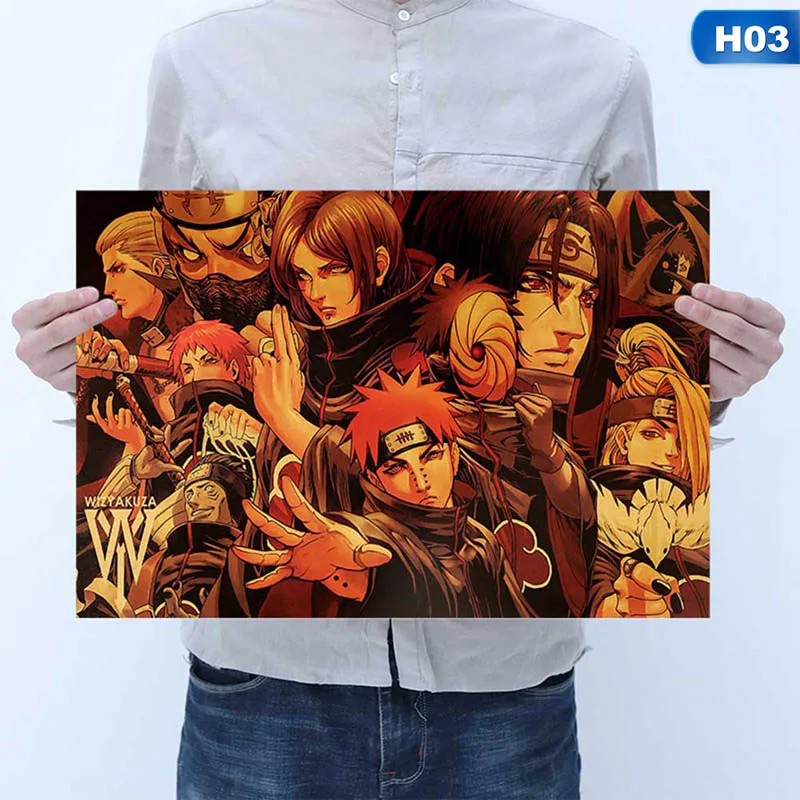 Винтажный мультфильм аниме постер Naruto бар Детская комната Домашний декор комиксы Наруто бумага для поделок В Стиле Ретро Живопись 51*35 см