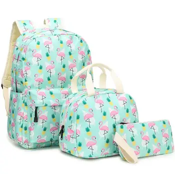 

children Backpack sets Fashion Cute Flamingo print 3pcs Set Boys Girls School Bags sets Student Backpack teenagers Bag Mochila