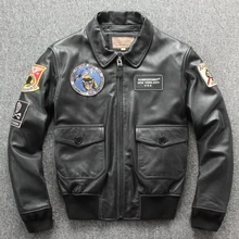 Черная Мужская CAV-59 Военная кожаная куртка пилота размера плюс XXXL Толстая Натуральная Воловья кожа Авиатор кожаная куртка