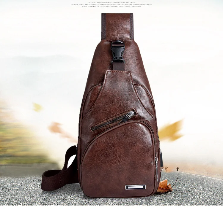 Vintage Leather Sling Waist Bag for Men New Travel Chest Pack Portable USB Charging Crossbody Bags Male Black Shoulder Waist Bag (1)