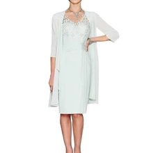 With Jacket Mother Of The Bride Dresses Sheath V-neck Knee Length Chiffon Appliques Short Groom Mother Dresses For Wedding