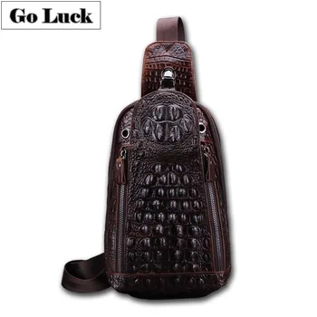 

GO-LUCK Brand Alligator Genuine Leather Sling Chest Pack Men's Messenger Bag Men Cowhide Cross Body Shoulder Bags Casual Luxury