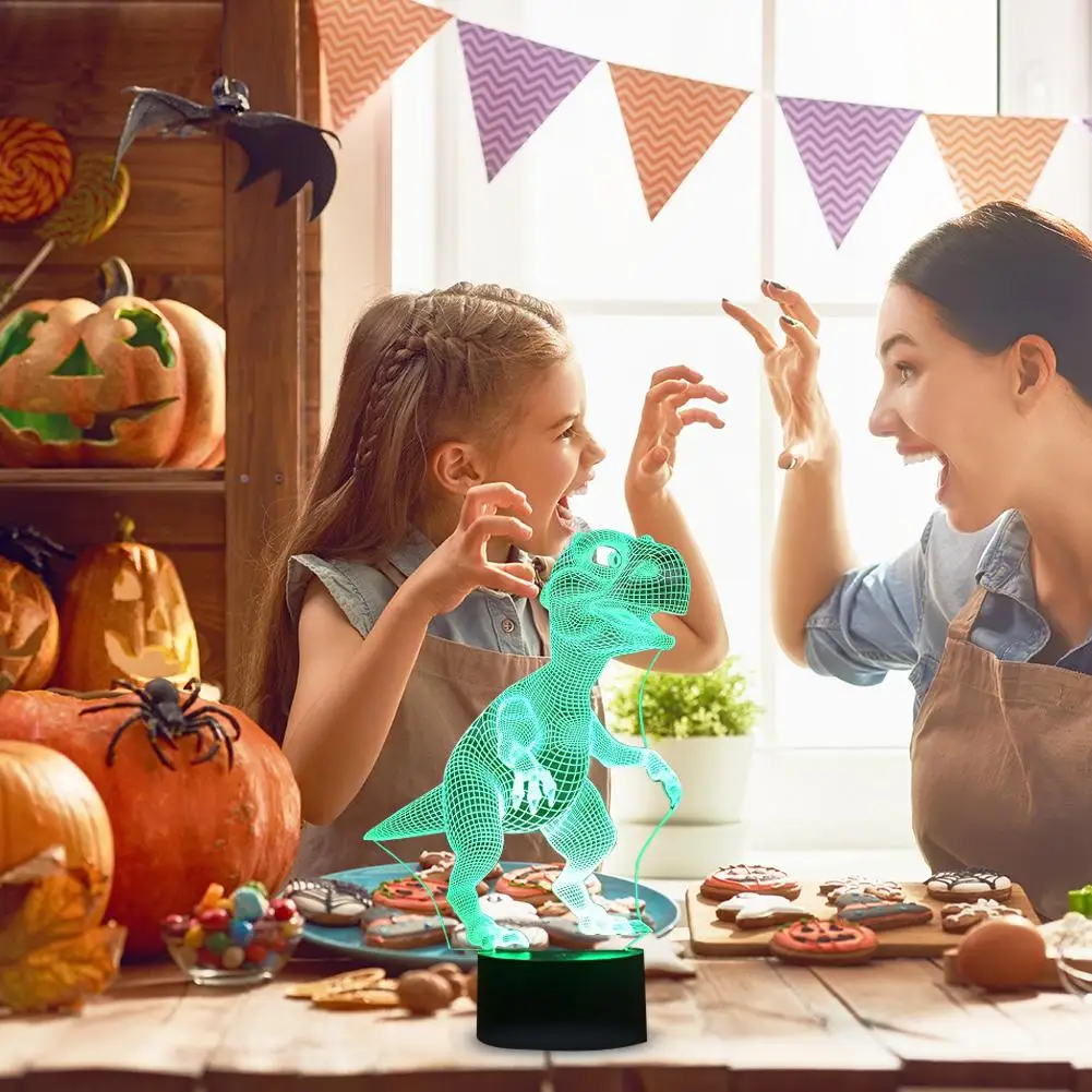 

Kids 3D Dinosaur LED Night Light 7 Colors Change Touch Halloween Lamp Ornament Skillful Design and Exquisite Appearance