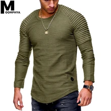 Moomphya, плиссированная Мужская футболка с длинным рукавом, облегающая Мужская футболка, удлиненная, изогнутая кромка, облегающая футболка в стиле хип-хоп, уличная одежда
