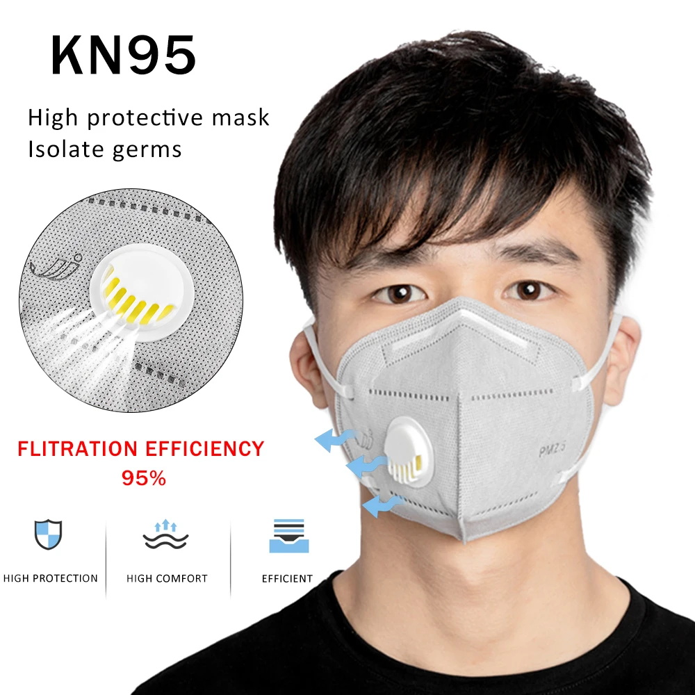 

10PCs 50ps KN95 Folding Valved Dust Mask PM2.5 Anti Virus Formaldehyde Bad Smell Bacteria Proof Face Mouth Mask Anti Coronavirus