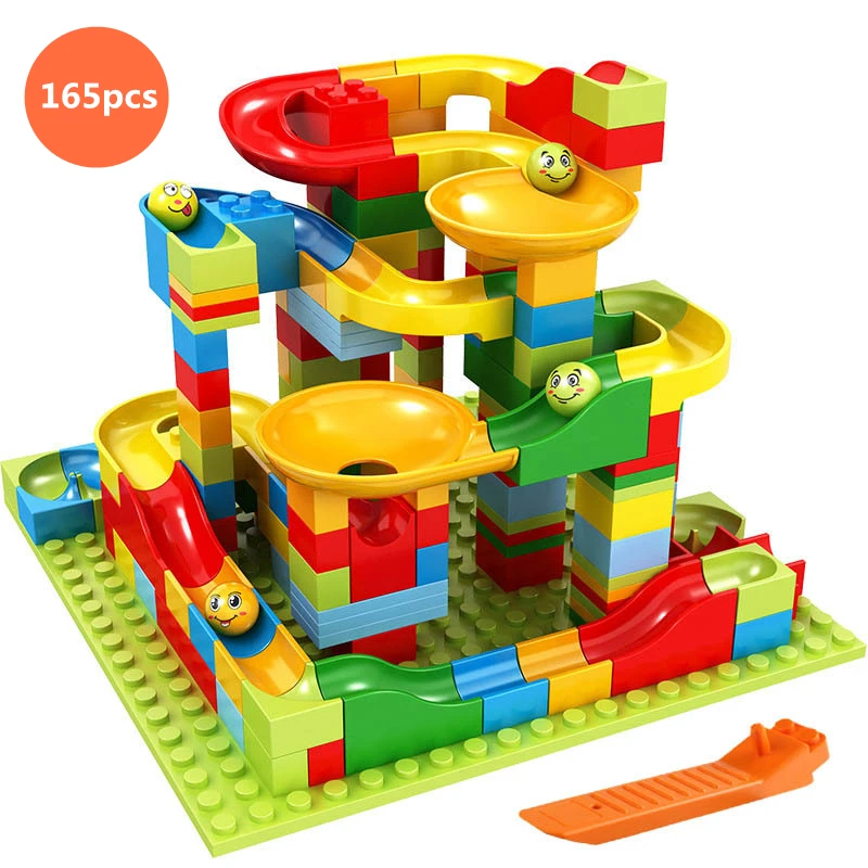 Ceny Marmur Race Run blok różnorodność slajdów klocki lejek DIY mały rozmiar cegły edukacyjne zabawki dla dzieci kompatybilny