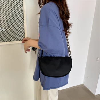 

Nylon Black Baguette Women Messenger Crossbody Bags Fashion Chain Small Ladies Shoulder Bags All Match Female Purse Handbags