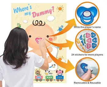 

Baby Shower Game Pin The Dummy on The Baby Pacifier Stickers Party Favors for Gender Neutral Boy or Girl