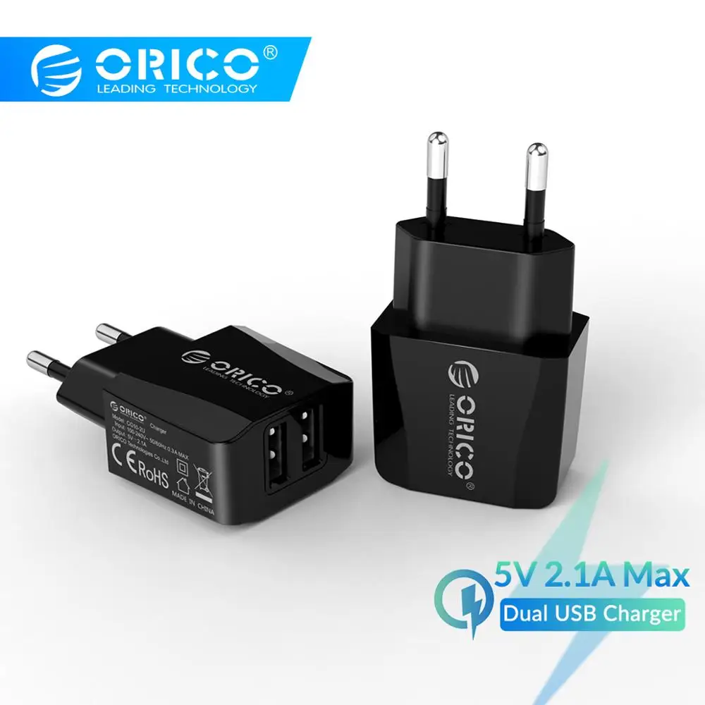 

ORICO 5V 2.1A USB Charger 2 Port Travel Charger for iPhone iPad Samsung Xiaomi Huawei EU Plug Mobile Phone Charger