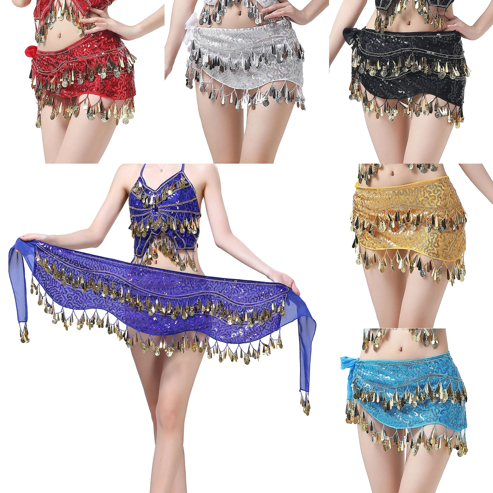 Belly Dance Hip Scarf Dancing Coins Sequin Women Waist Chain Skirt Belt Wrap New 
