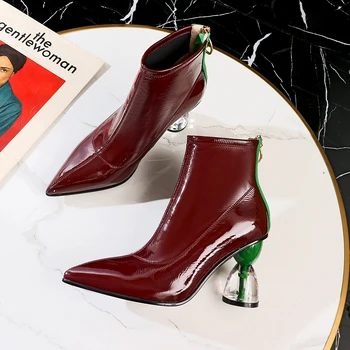 

Women's genuine leather thick high heel ankle boots back zip autumn short booties high quality elegant ladies dress boots shoes