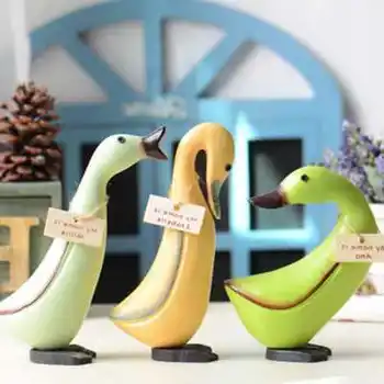 

[HHT] 3pcs/set Nordic Wood Crafts Hand-carved Painted Duck Sculpture Desk Ornaments Home Decoration Retro Vintage Old Style