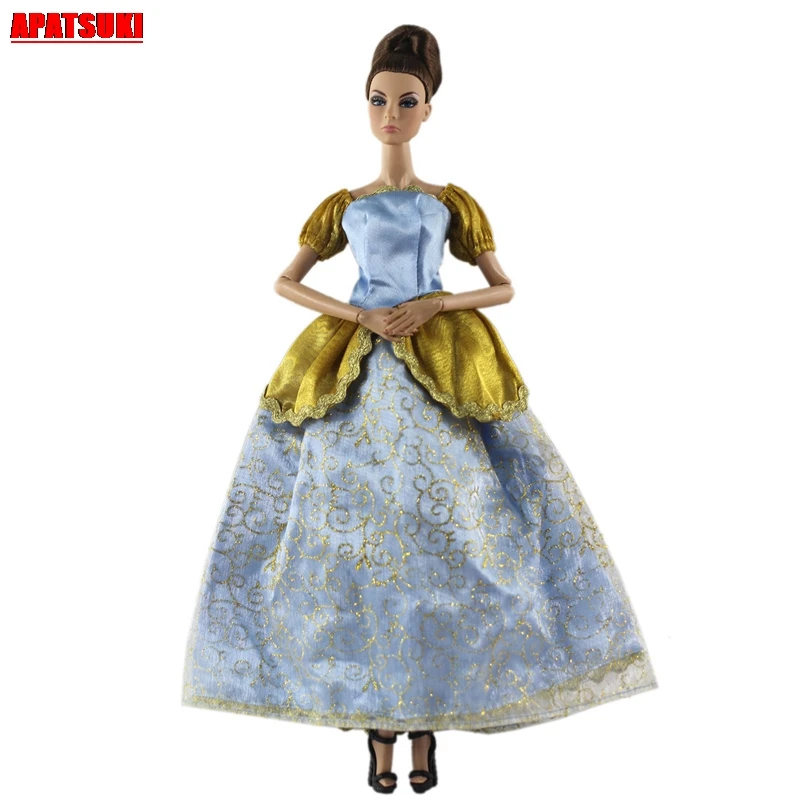 

1pc Evening Dress Princess Dress Gold Lantern Short Sleeve Outfits Clothes for Barbie Doll Off Shoulder Clothes Best DIY for Toy