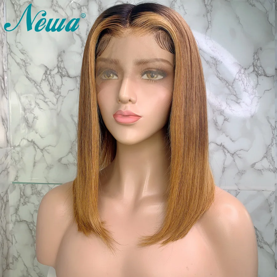 Newa Hair Ombre Lace Front Human Hair Wigs With Baby Hair Straight Lace Front Wig 130/150% Brazilian Remy Hair 13x6 Bob Wigs