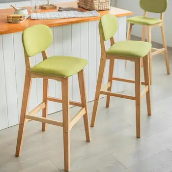 

Nordic Solid Wood Bar Chair Backrest Domestic Bar Stool Modern Simple Front Desk Bar Chair Creative High Stool
