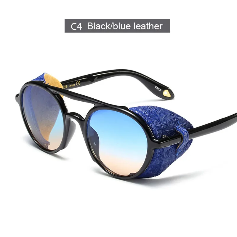 AIMISUV, Ретро стиль, круглые солнцезащитные очки для мужчин, стимпанк, новинка, Ретро стиль, кожа, боковая защита, мужские солнцезащитные очки, UV400 oculos feminino - Цвет линз: AMS707C4