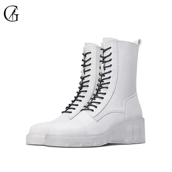 

GOXEOU Women's Ankle Boots Microfiber Matte White Crystal Bottom 5 CM Front Lace Casual Fashion Office ladies Shoes Size 34-40