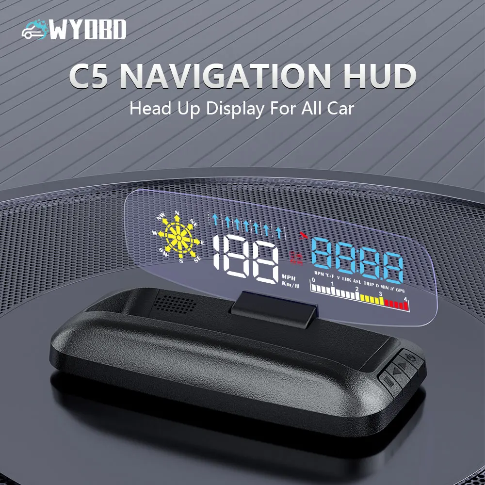 Автомобильный цифровой GPS-Спидометр WYOBD C5 HUD с навигацией в режиме реального