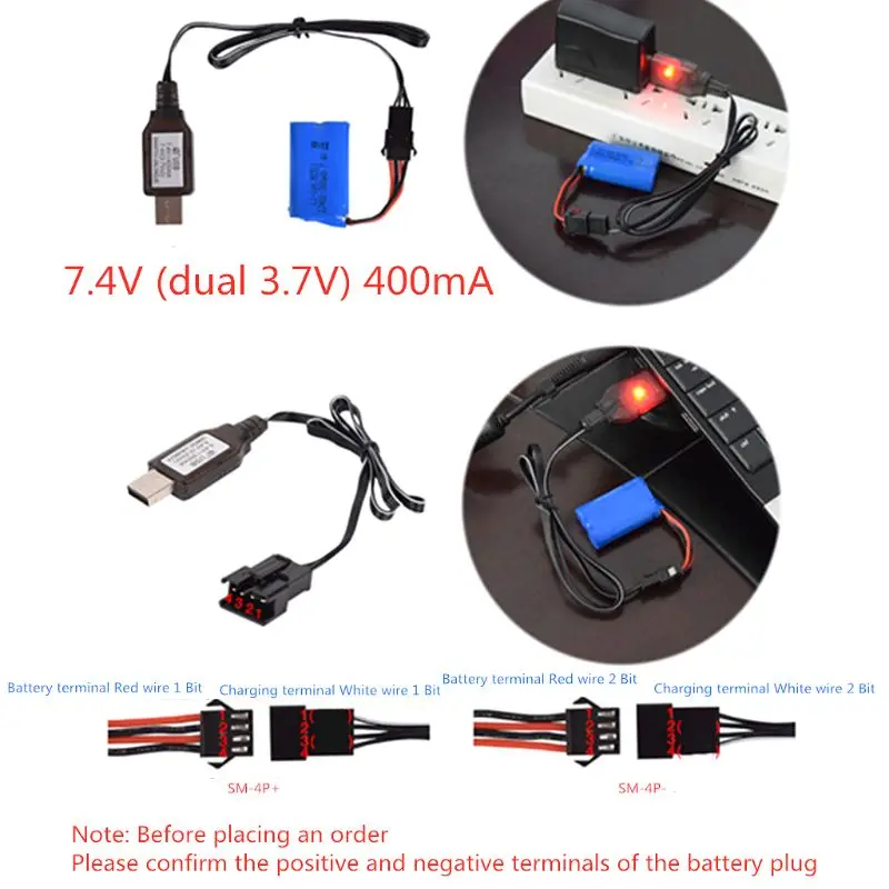 1Pc 7.4v (3.7v x2) Charger SM-4P Li-ion battery Electric RC Toys car boat USB Charge Cable Charger Adapter