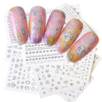 

24pcs Shiny Holographic 3D Nail Designs Charms Rainbow Mixed Sticker Nail Art Decorations Manicure Polish Foils Set TRSTZ001-024
