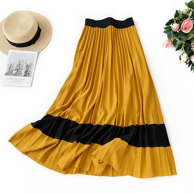 Новинка года; сезон зима-осень; сшитая юбка; эластичная трикотажная драпированная модная плиссированная юбка; юбка контрастного цвета;