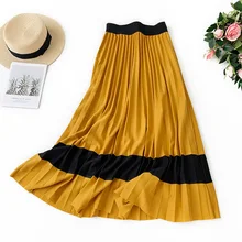 Новинка года; сезон зима-осень; сшитая юбка; эластичная трикотажная драпированная модная плиссированная юбка; юбка контрастного цвета;