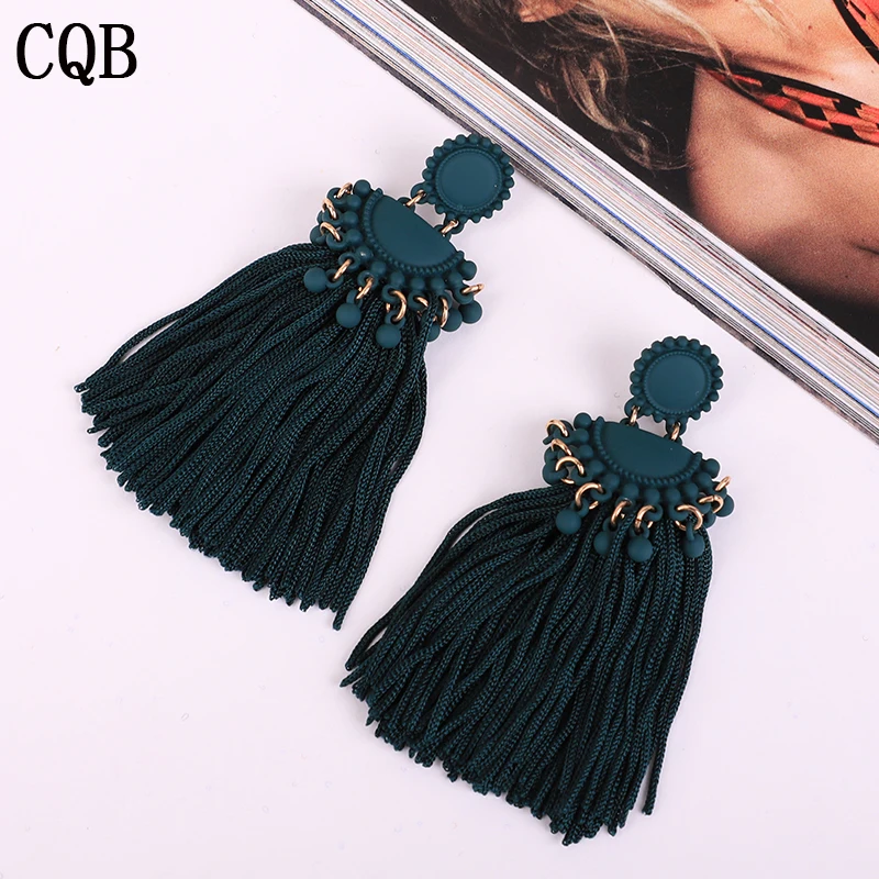 Hc431ff1c00884410acd1e942c1f5ad5cr - New fringed ladies earrings bohemian style long paragraph geometric fashion pendant gift statement black earrings female rope cc