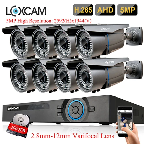 LOXCAM h.265+ 8CH 5MP cctv AHD DVR система супер 5MP Водонепроницаемая Камера Безопасности 2,8-12 мм зум комплект видеонаблюдения 8ch dvr комплект - Цвет: 8CH DVR x 8 Cameras