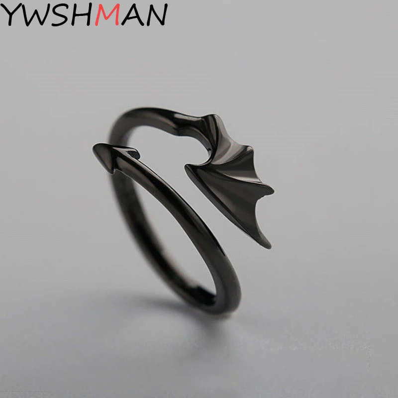 Punk Style Titanium  Little Devil Dragon Gothic Evil Vampire Angel Wings Rings Open Ring Halloween Party Jewelry Gift