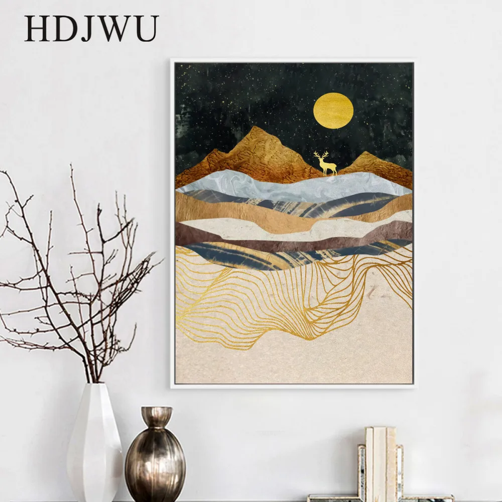 

Modern Abstract Art Home Canvas Painting Wall Picture Mountain Night Printing Wall Poster for Living Room DJ407