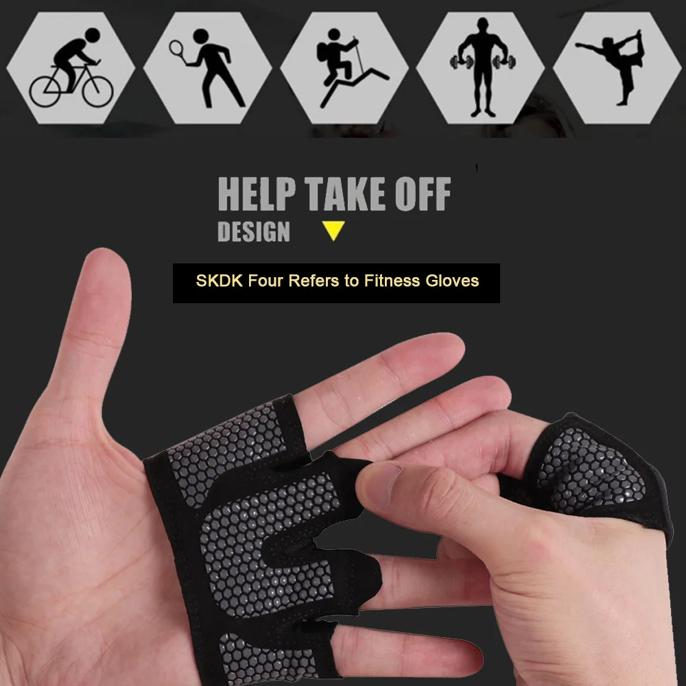 SKDK Anti-skid Gym Gloves Breathable Half-Finger Fitness Gloves Crossfit Workout Dumbbell Training Sports Exercise