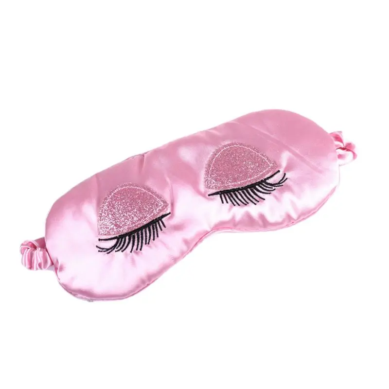 Женская имитация шелка блестки длинные ресницы вышивка Спящая маска для глаз - Цвет: Розовый
