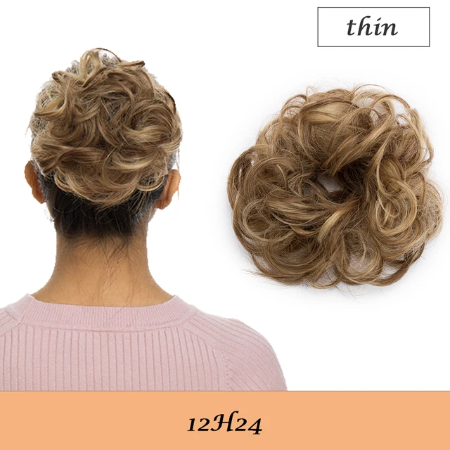 HAIRRO 80g Straight Donut Chignon Hairpieces Synthetic Ombre Elastic Updo Chignon Fluffy Messy Scrunchies Hair Bun For Women 12H24-28g