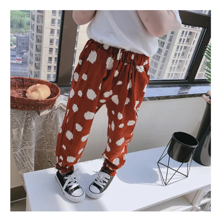 Детские милые штаны-фонарики в горошек новые стильные летние повседневные брюки для мальчиков противомоскитные штаны для девочек разные цвета на выбор