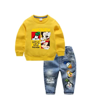 

Mickey Toddler Boys Clothes Autumn Sweatshirt&printing Jeans Fashion Kids Clothing Set Baby Girls Cartoon Costume 2Pcs Set 2-6Y